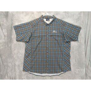 Grundens Shirt Mens 3XL Brown Gray Plaid Fishing Short Sleeve Button Up Vented